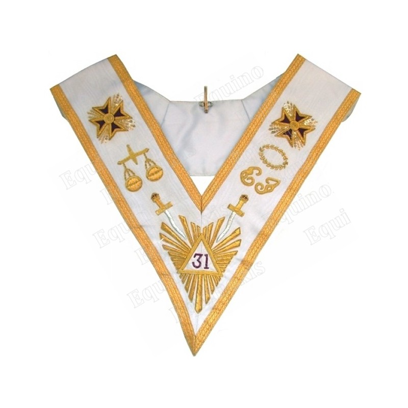Sautoir maçonnique moiré –  REAA – 31ème degré – Grande Gloire – Richement brodé
