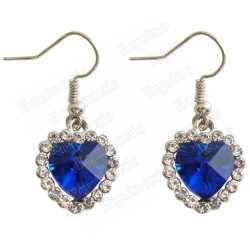 Boucles d'oreilles en cristal – Coeur diamanté – Bleu – Finition argent