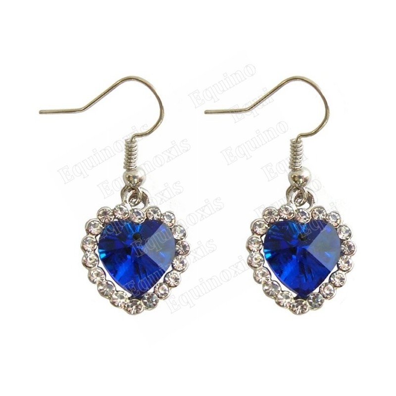 Boucles d'oreilles en cristal – Coeur diamanté – Bleu – Finition argent