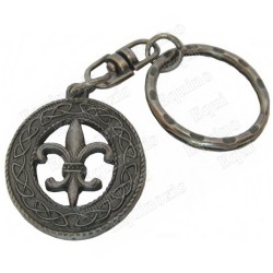 Porte-clefs celtique – Fleur-de-lys avec noeud celtique – Argent patiné