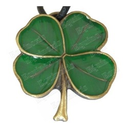 Pendentif celtique – Trèfle à quatre feuilles émaillé vert – Bronze antique