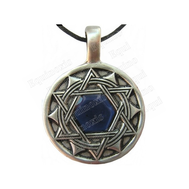 Pendentif symbolique – Double hexagramme avec pierre bleue