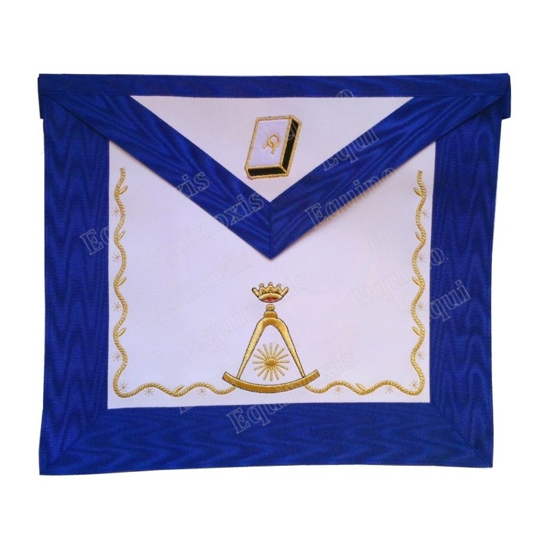 Tablier maçonnique en faux cuir – REAA – 14ème degré – Dos bleu – 2 – Brodé machine