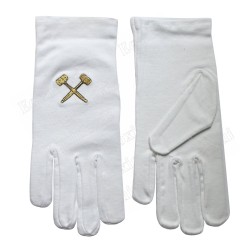 Gants maçonniques coton brodés – Maillets croisés – Vénérable Maître – Taille XL