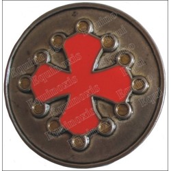Boîte en étain occitane – Croix occitane émaillée rouge