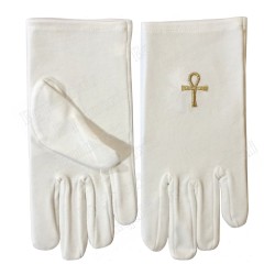 Gants maçonniques coton brodés – Croix Ankh – Taille XS