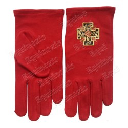 Gants maçonniques coton brodés rouges – REAA – 18ème degré – Croix potencée – Taille M